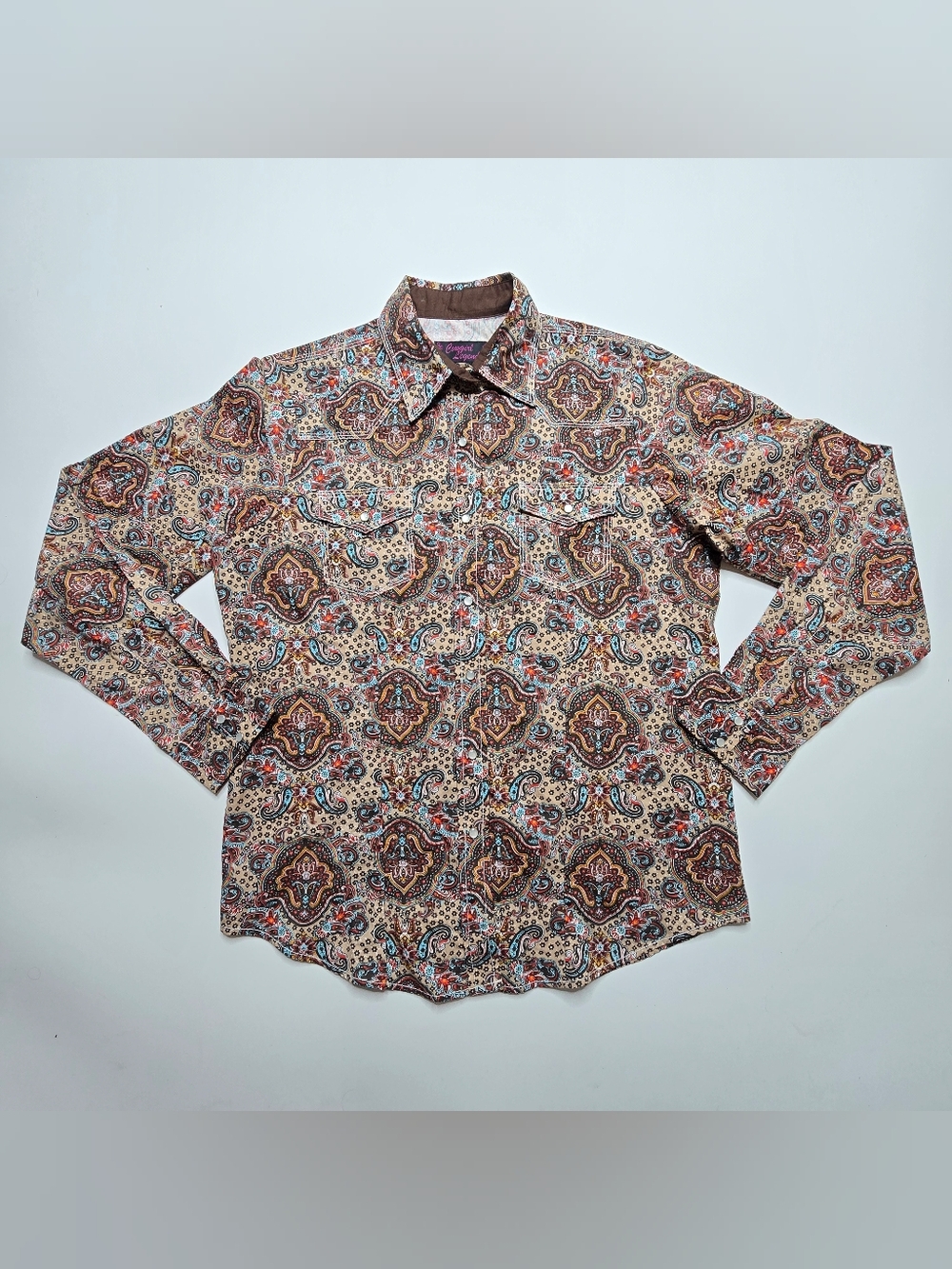 Cowgirl Legend Paisley Button Down in Brown & Blue Large NWT